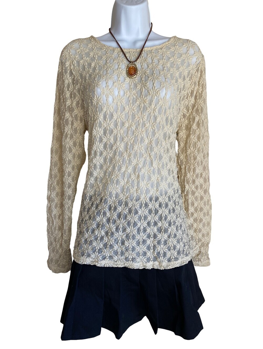 Vintage A New Day Plus 2X Cream Lace Long Sleeve Blouse Tunic Boho Cottagecore